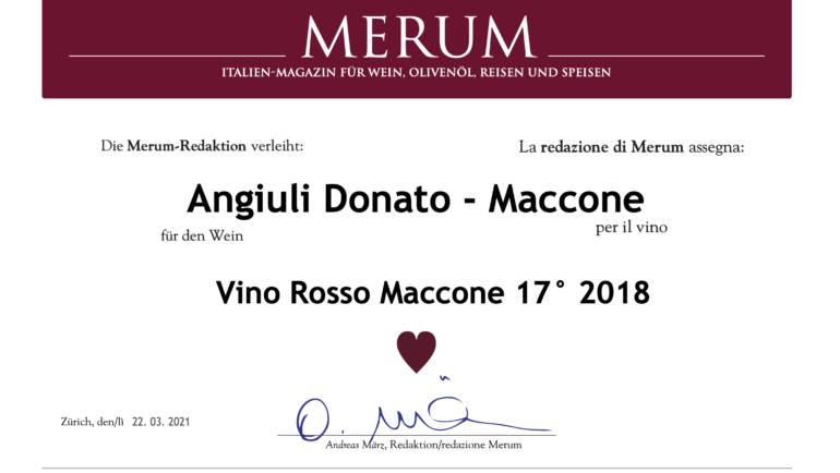 Il Vino Rosso Maccone 17° premiato da Merum