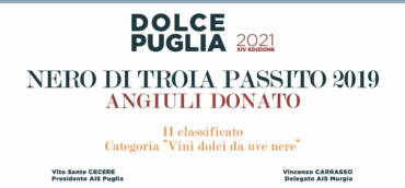 “Nero di Troia Passito 2019” premiato nella categoria “Vini dolci da uve nere” da Dolce Puglia 2021